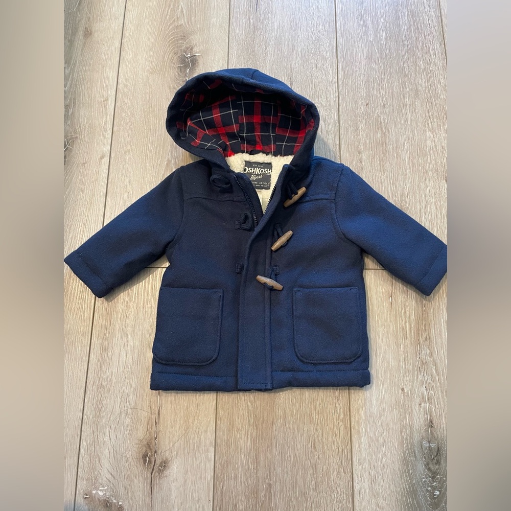 Oshkosh Boys’ Infant Baby Navy Blue Faux Wool Pea Coat Size 3 Months‎